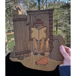 Rare Handmade Fold Art Hanging Wood Art Signed! Vintage Outhouse Farmhouse Style